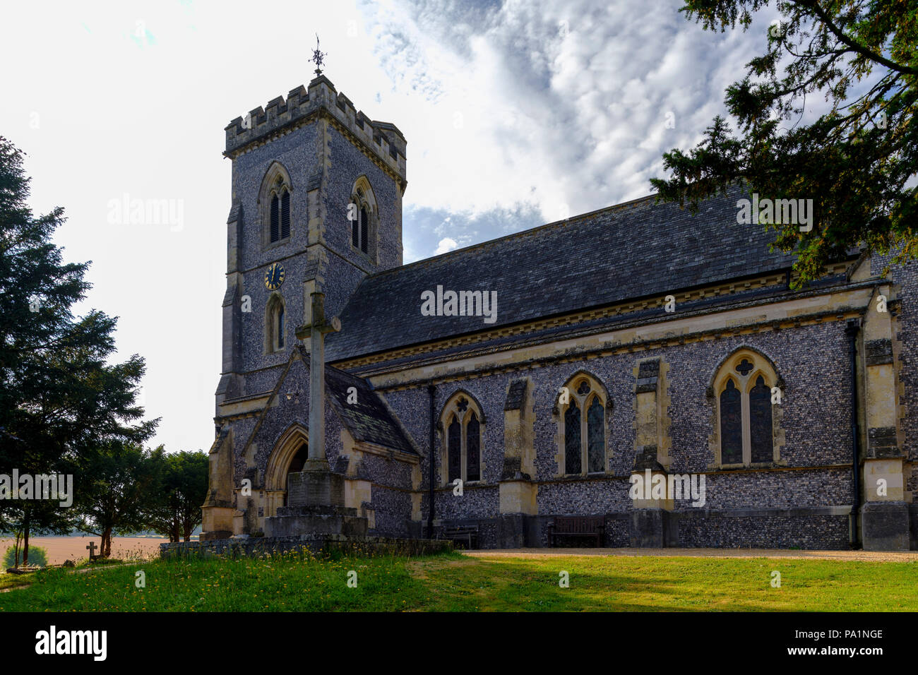 Summer view of St James the Evangelist Church, West Meon in the Meon Valley in the South Downs National Park, Hampshire, UK Stock Photo