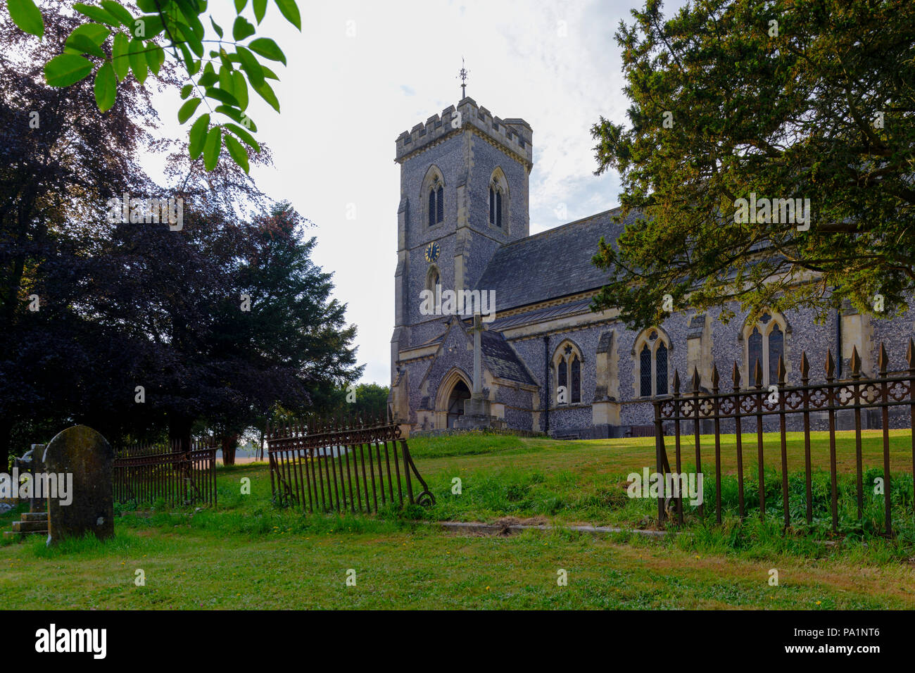 Summer view of St James the Evangelist Church, West Meon in the Meon Valley in the South Downs National Park, Hampshire, UK Stock Photo