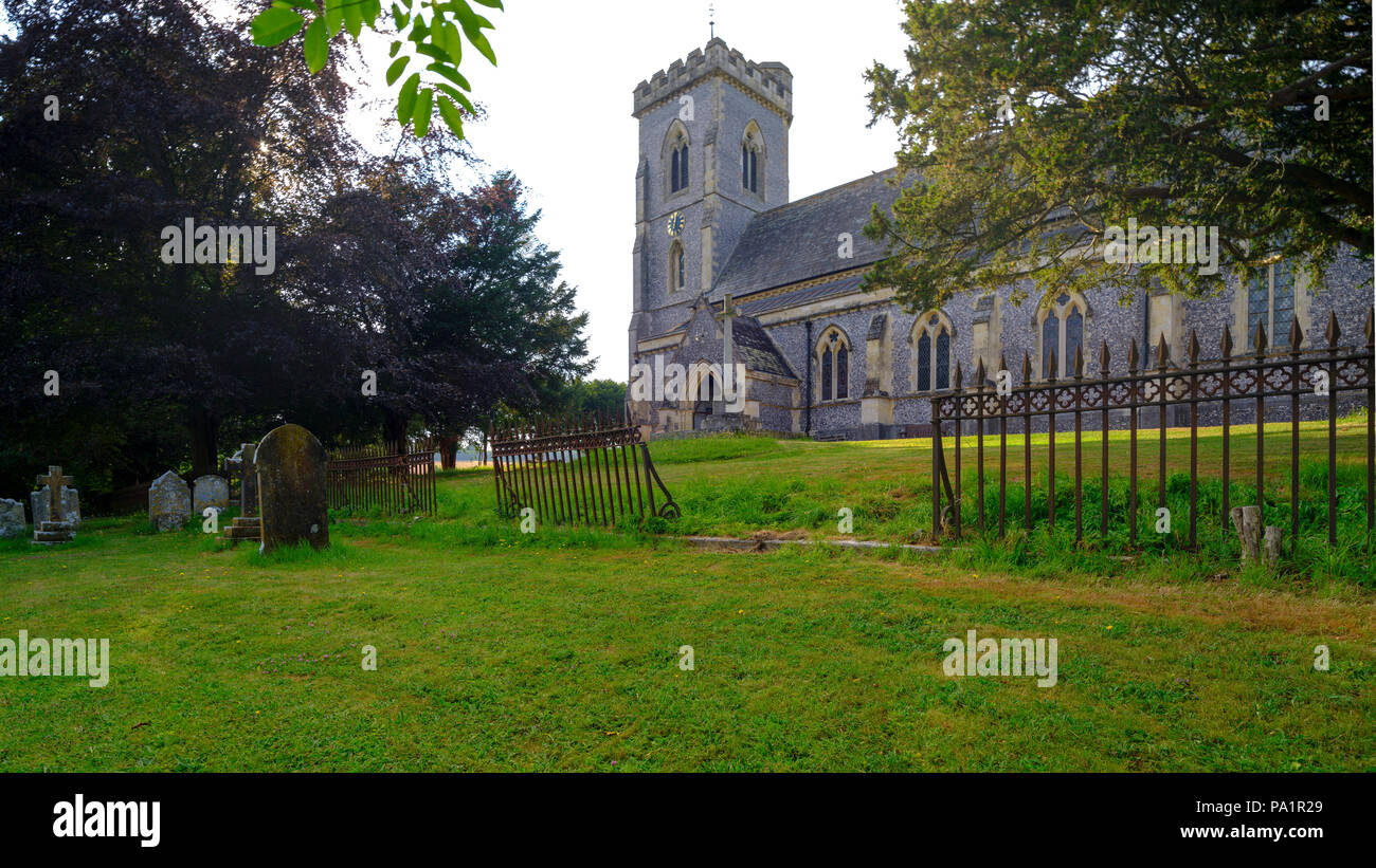 Summer view of St James the Evangelist Church, West Meon in the Meon Valley in the South Downs National Park, Hampshire, UK Stock Photo
