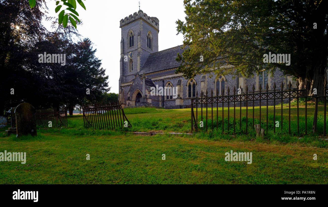 Summer view of St James the Evangelist Church, West Meon in the Meon Valley in the South Downs National Park, Hampshire, UK Stock Photo