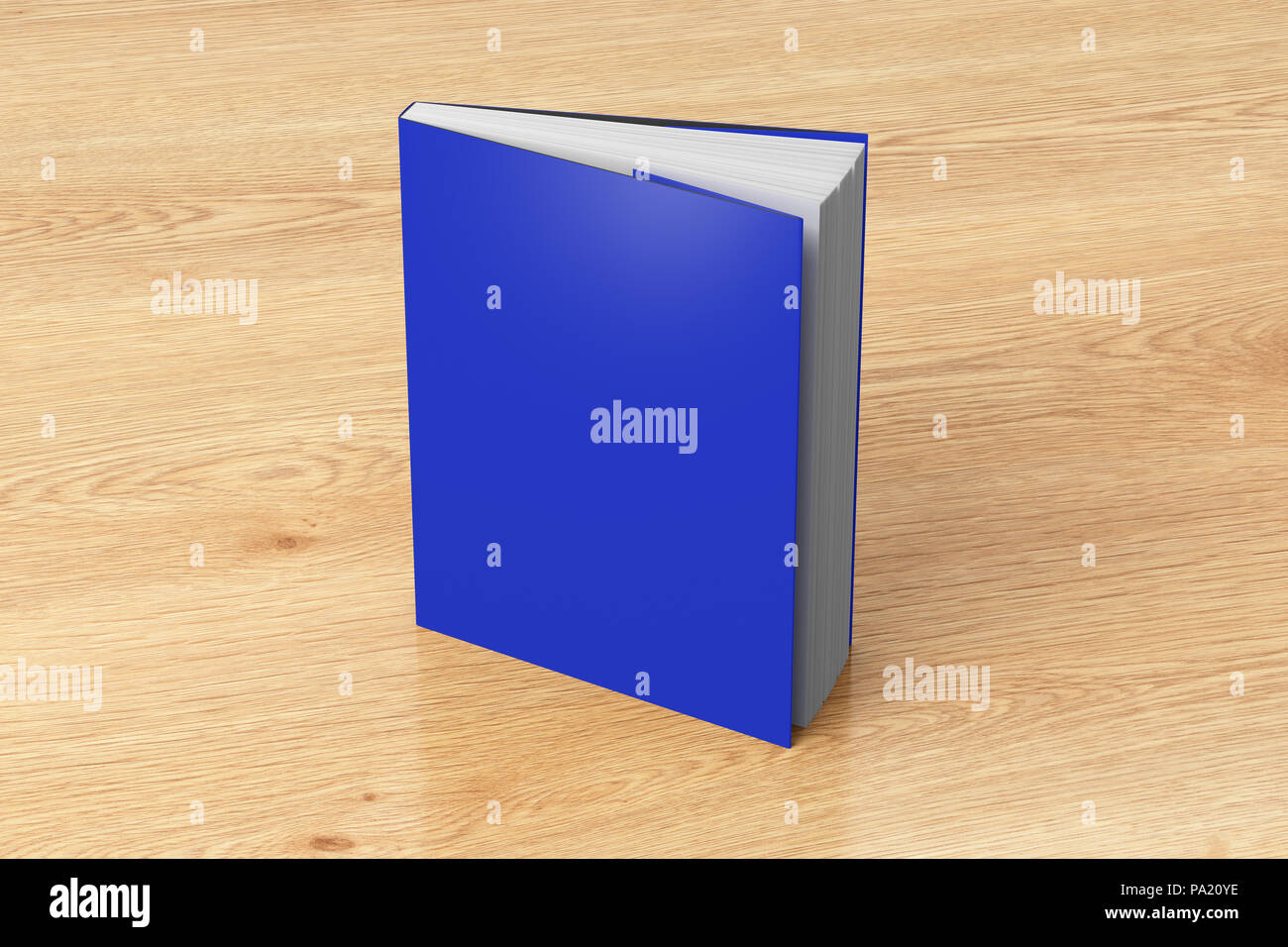 Blank blue vertical dust jacket or dust wrapper standing book. Isolated