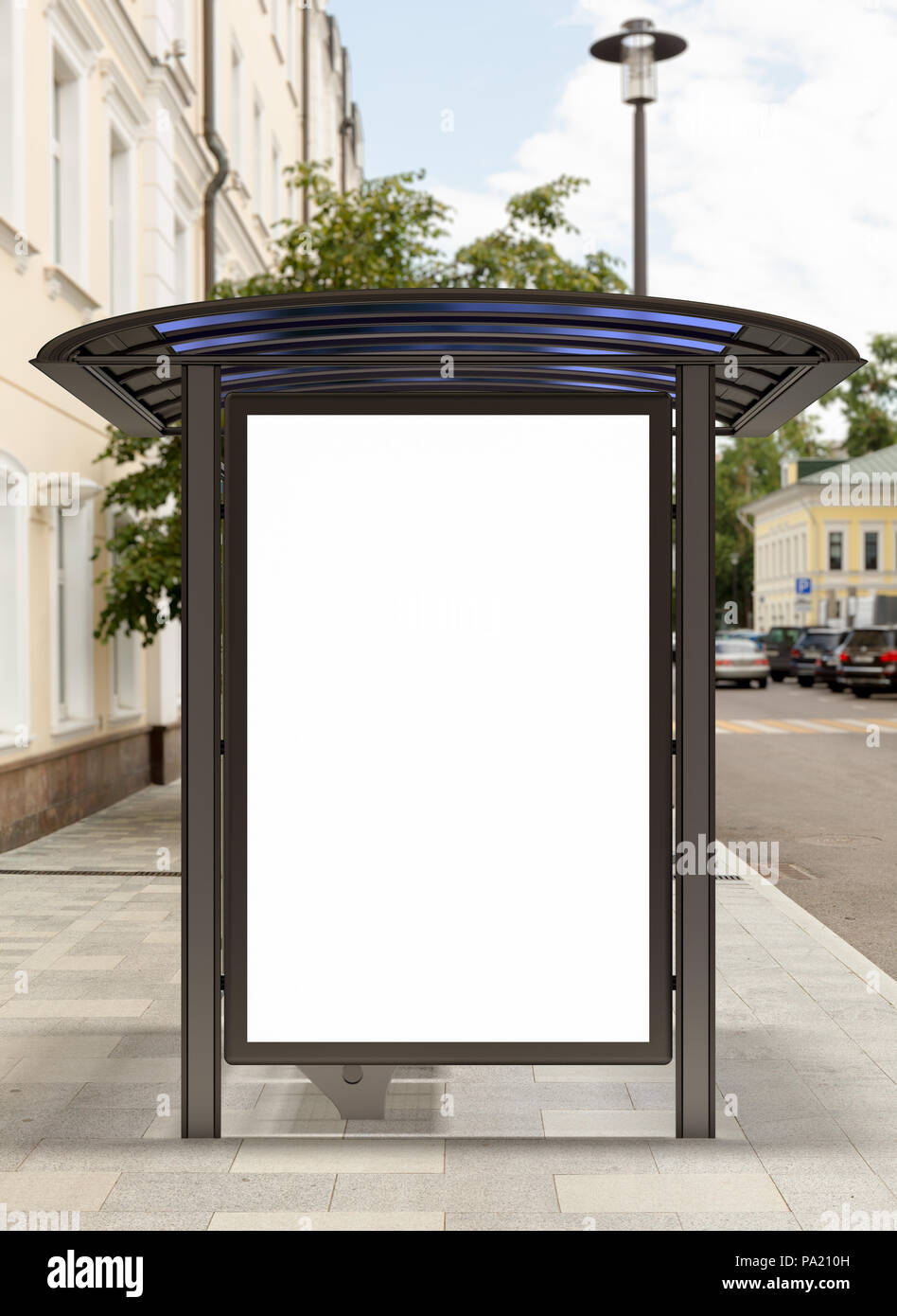 Blank billboard mockup in bus stop. 3D illustration Stock Photo Alamy