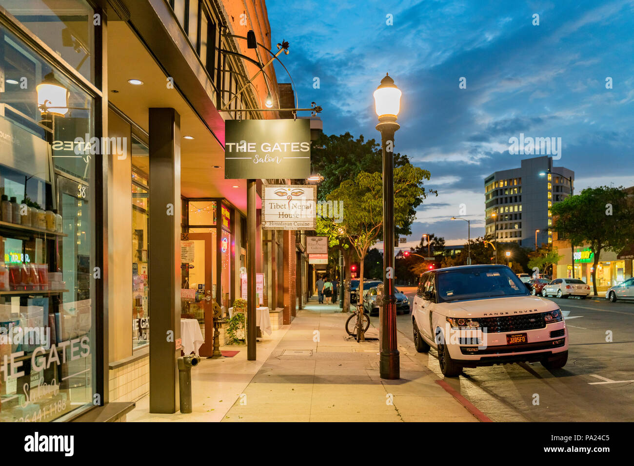 Pasadena, JUL 11: Beautiful night street view on JUL 11, 2018 at Pasadena, Los Angeles County, California Stock Photo