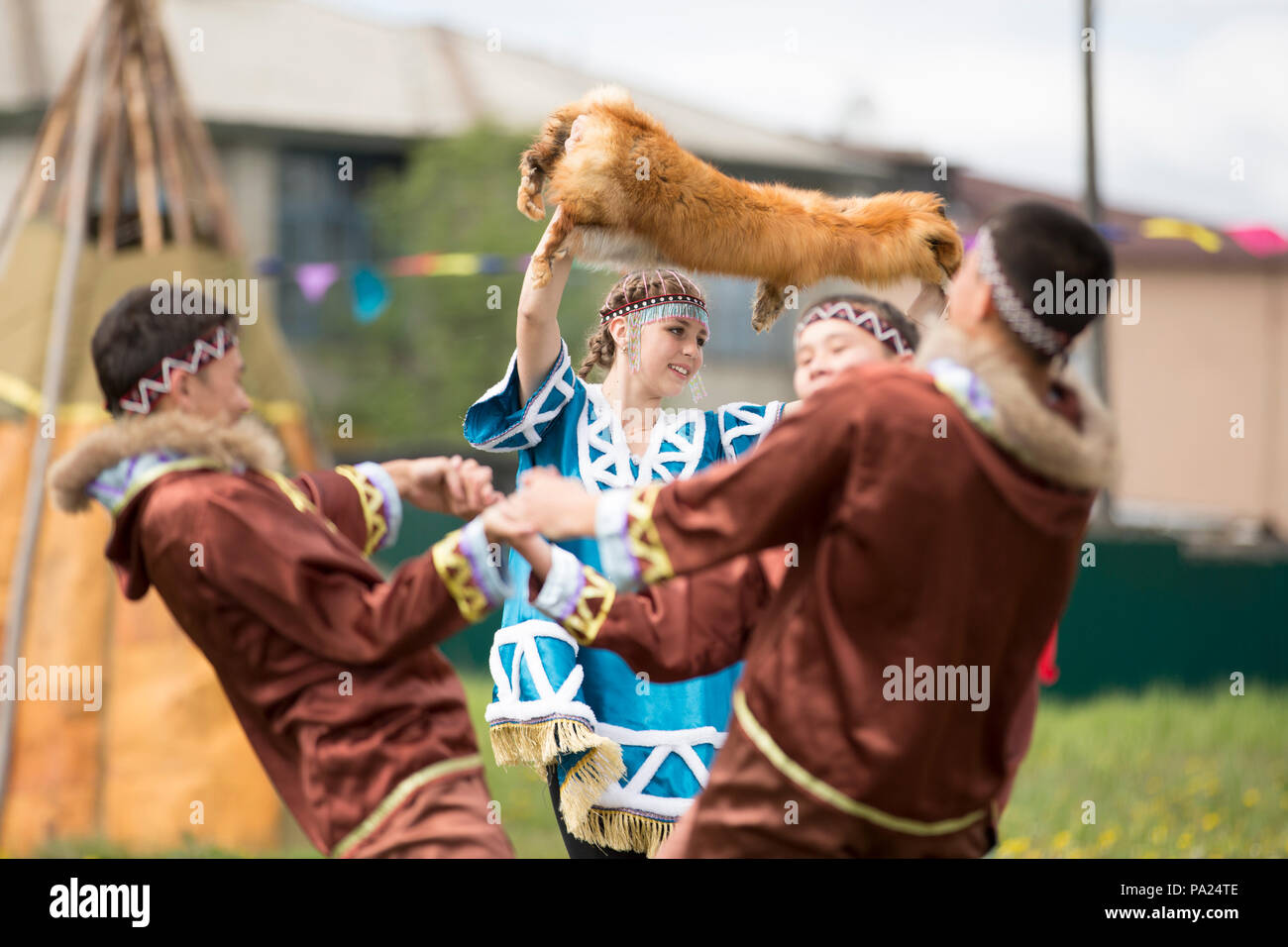 Russian Dancers in Okhotsk City Stock Photo