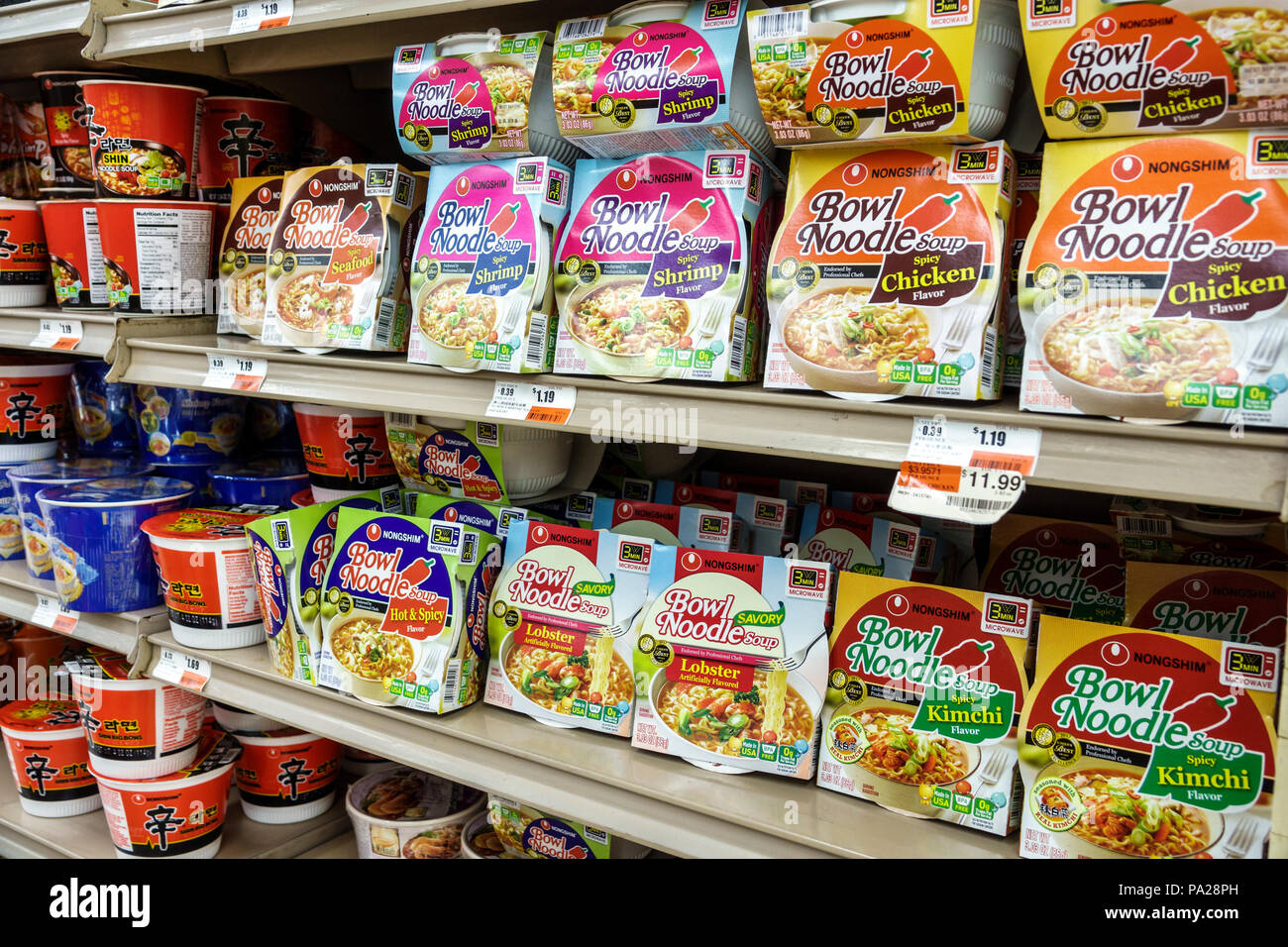 Orlando Florida,Chinatown,iFresh Chinese Market,grocery store supermarket food,ramen,instant soup,noodle bowl,imported ethnic,Nongshim,Korean brand,sh Stock Photo