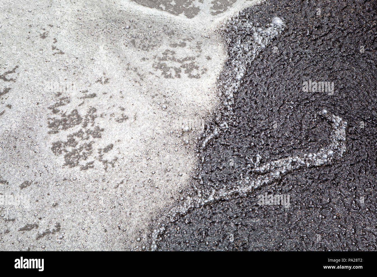 Aeration of wasterwater producing a cover of bubbles and foam coated in brown-black sludge Stock Photo