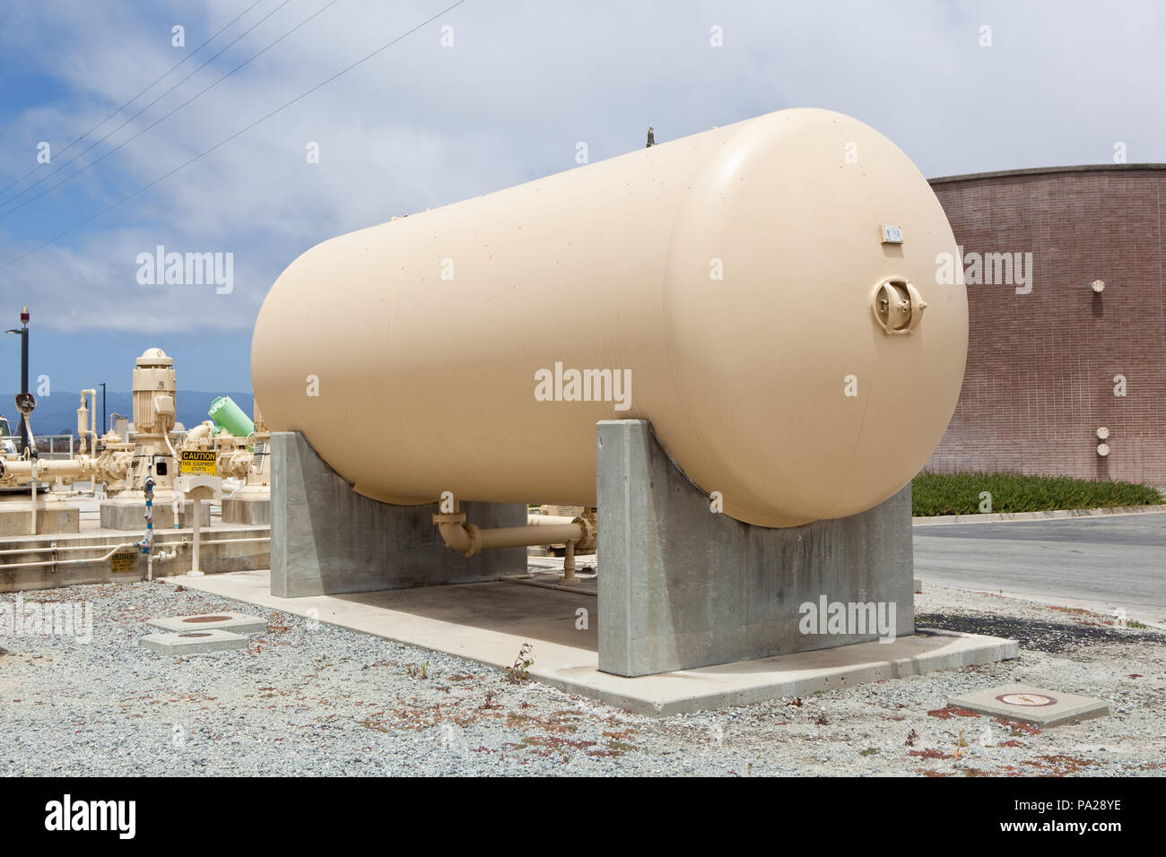 Cylindrical aboveground storage tank at a wastewater treatment plant