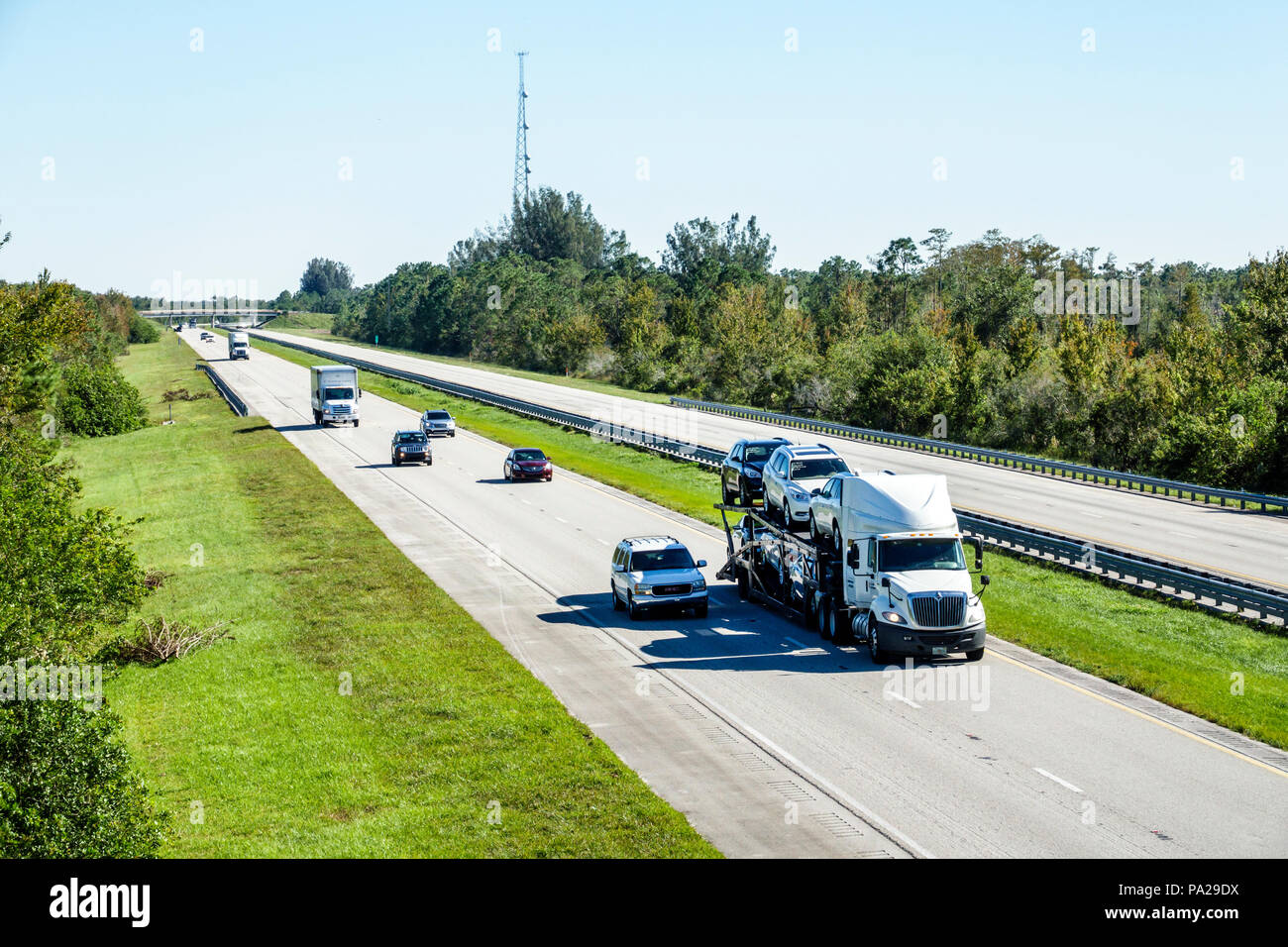 Florida,Kenansville,Florida Turnpike toll road highway traffic truck lorry,two lane divided highway,median,FL171029143 Stock Photo