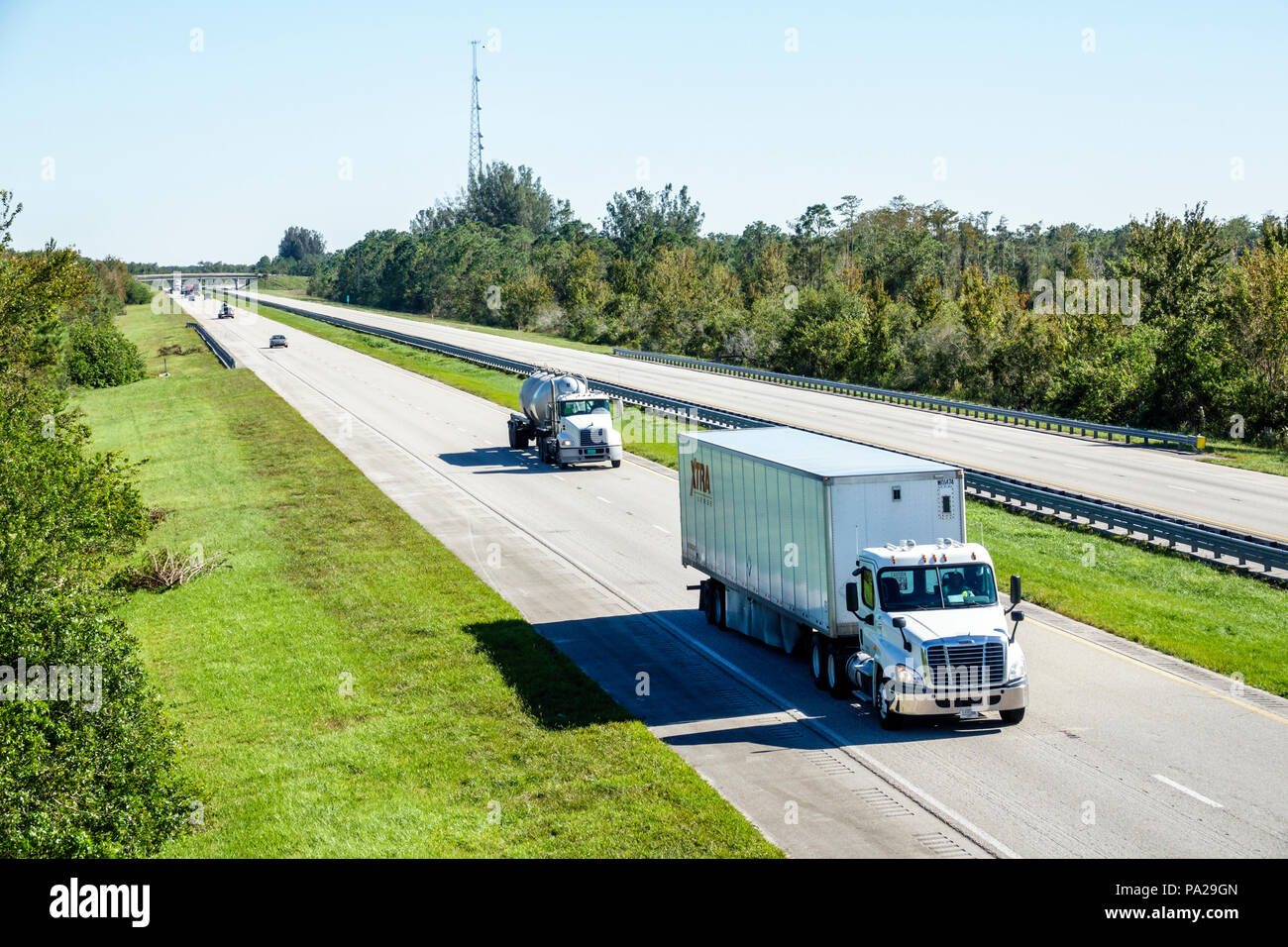 Florida,Kenansville,Florida Turnpike toll road highway traffic truck lorry,two lane divided highway,median,FL171029144 Stock Photo