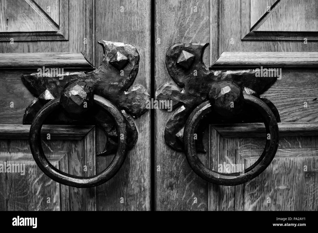 Antique door handle. black and white. Stock Photo