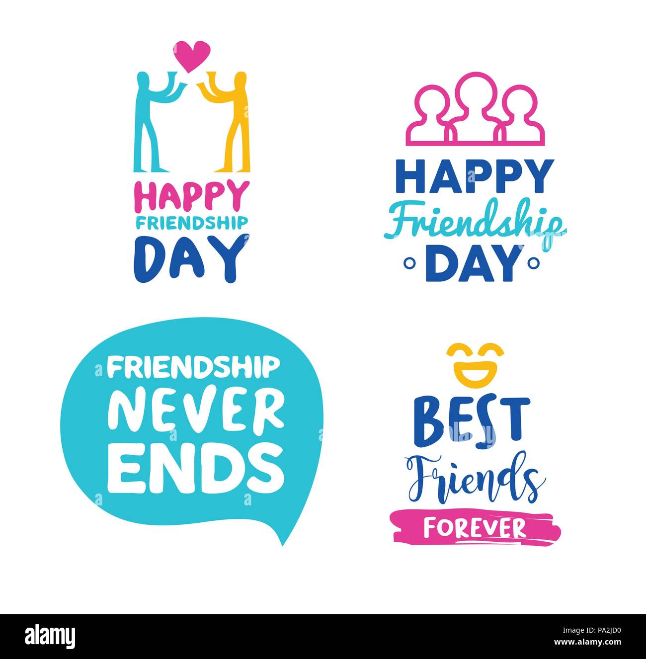 Happy Friendship Day typography text quote set, lettering sign collection for special friend celebration event. EPS10 vector. Stock Vector