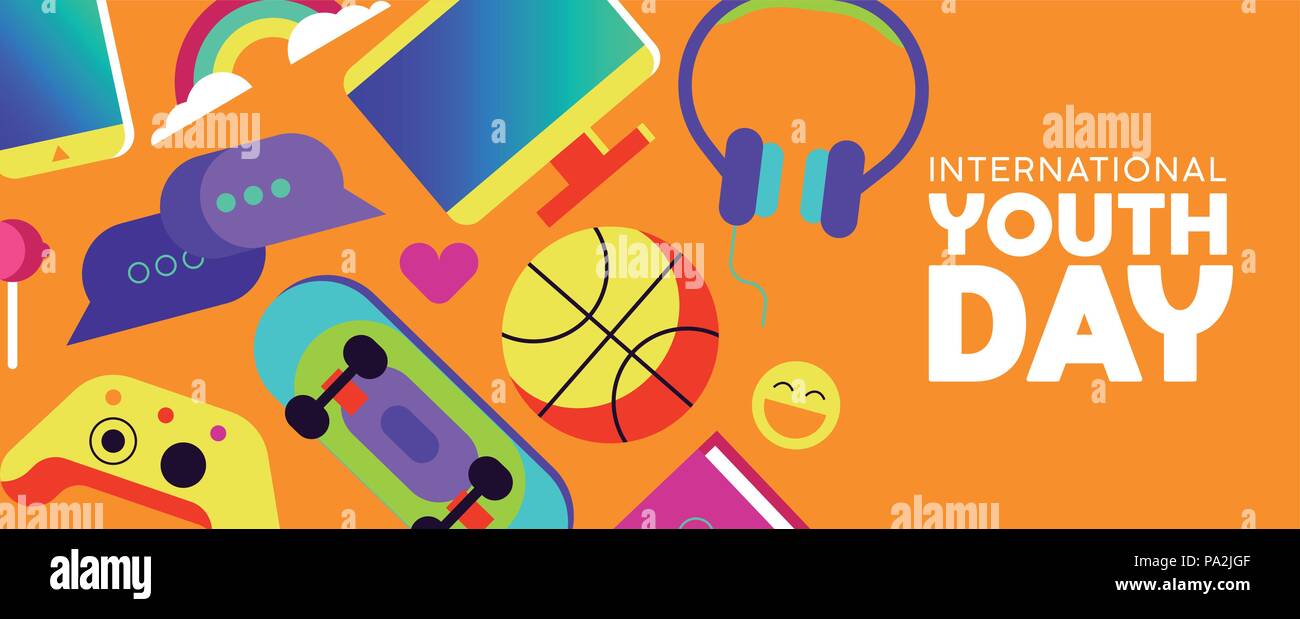 International Youth Day Web Banner With Colorful Modern Teen