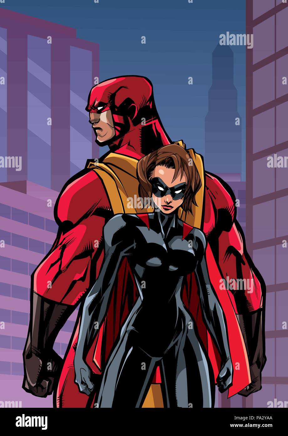 Superhero Couple in City Stock Vector