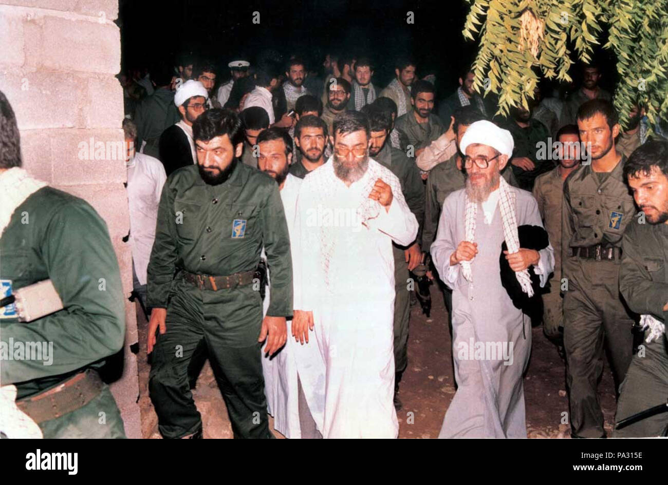 16 Ali Meshkini and Ali Khamenei visit an IRGC Military base, Khuzestan - 1987 Stock Photo