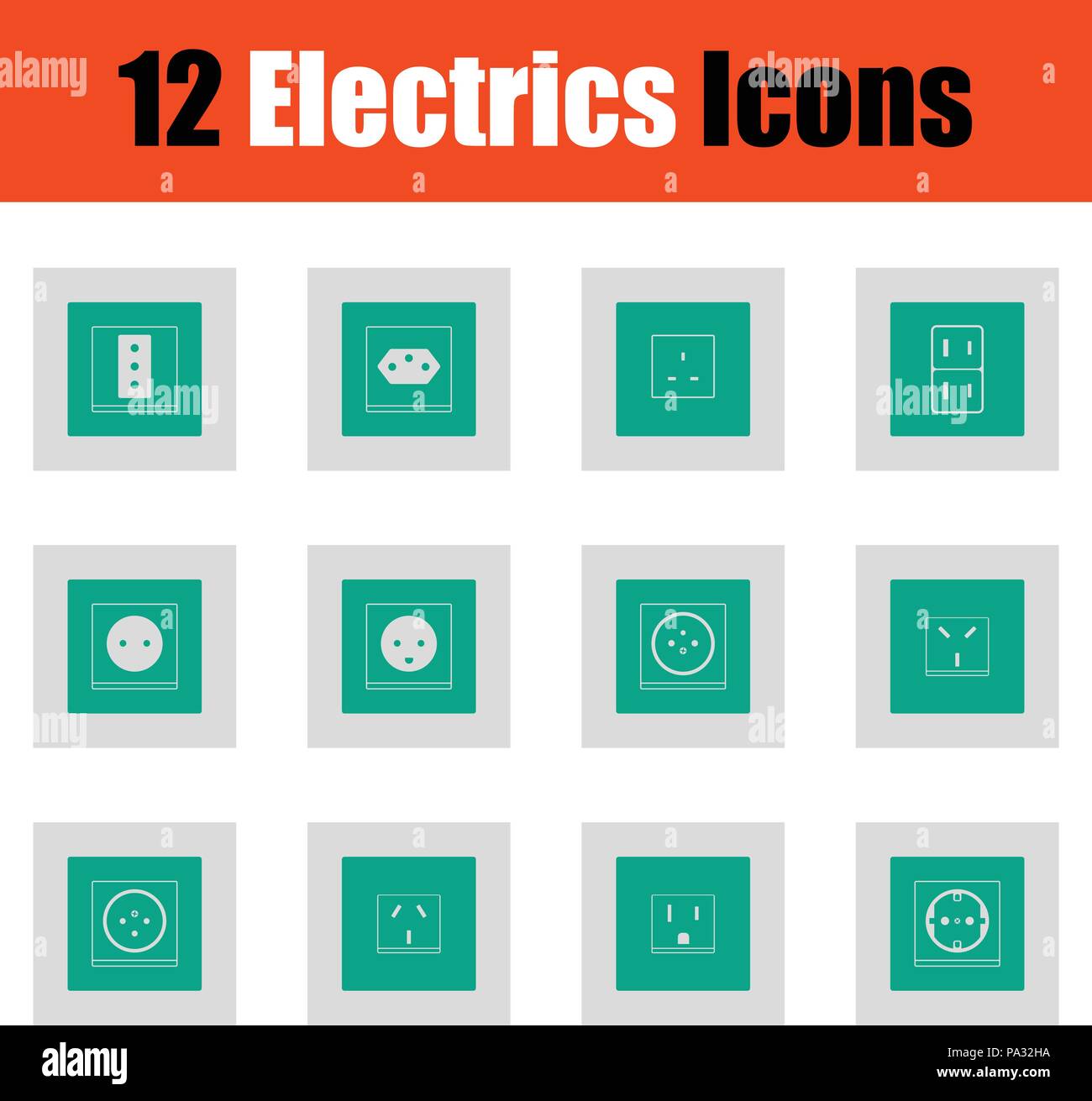 Electrics icon set. Green on gray design. Vector illustration. Stock Vector