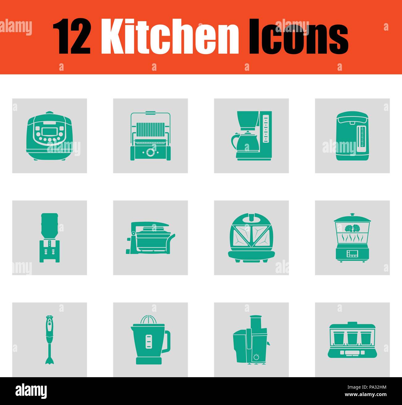 Kitchen icon set. Green on gray design. Vector illustration. Stock Vector