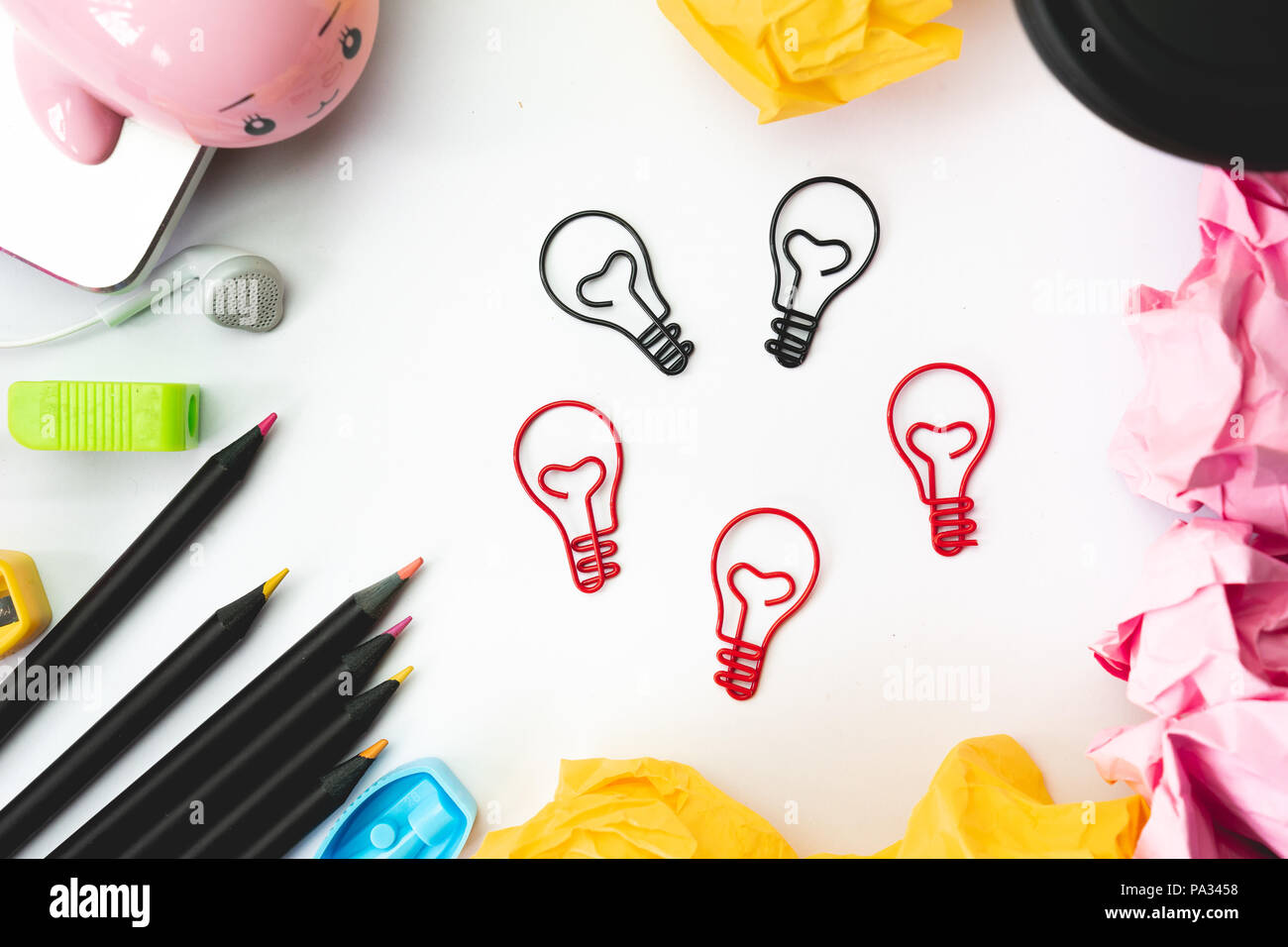 creative idea and innovation concept with light bulb paper clip ...