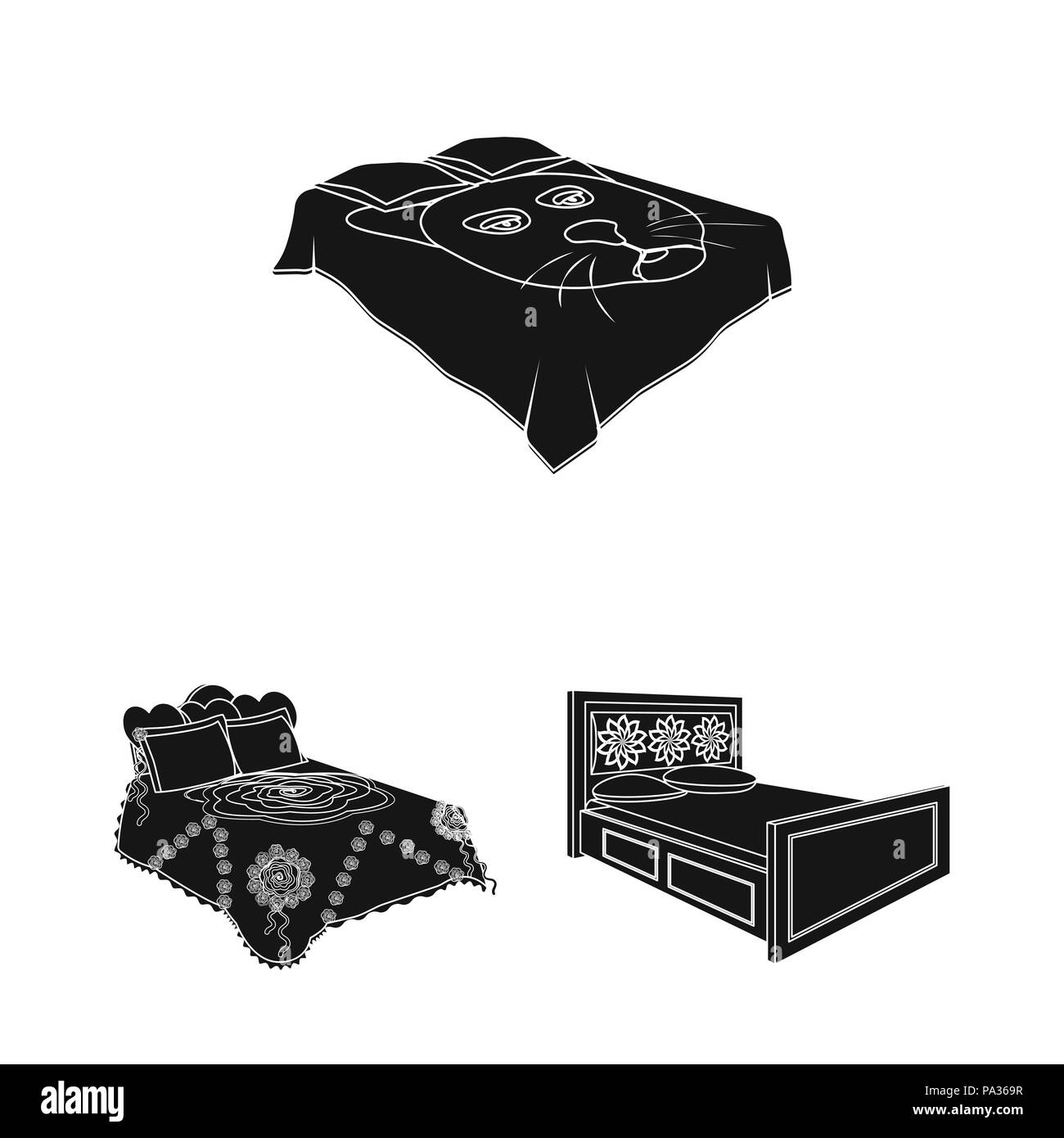 Different beds black icons in set collection for design. Furniture for