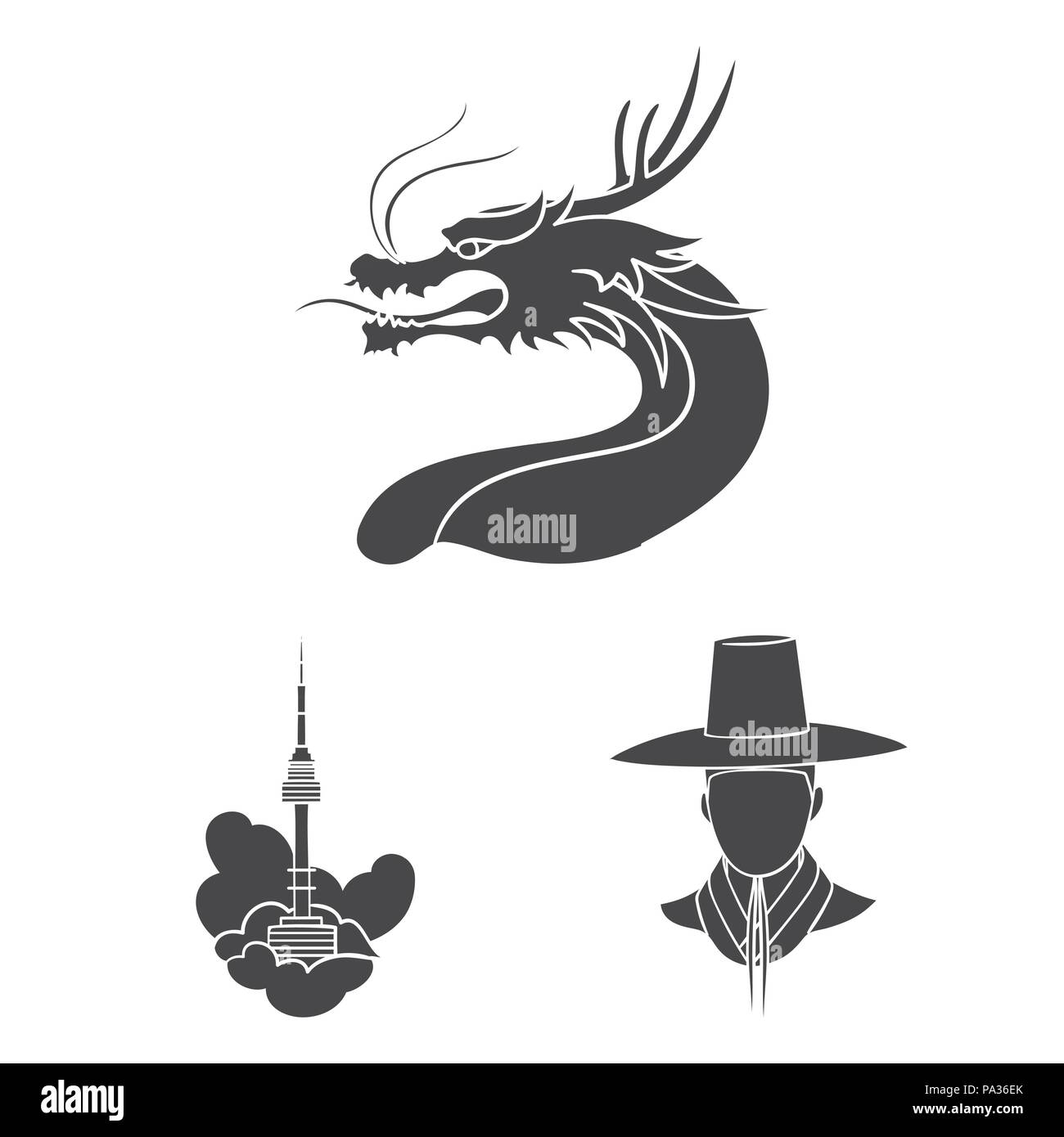 Country South Korea black icons in set collection for design.Travel and ...