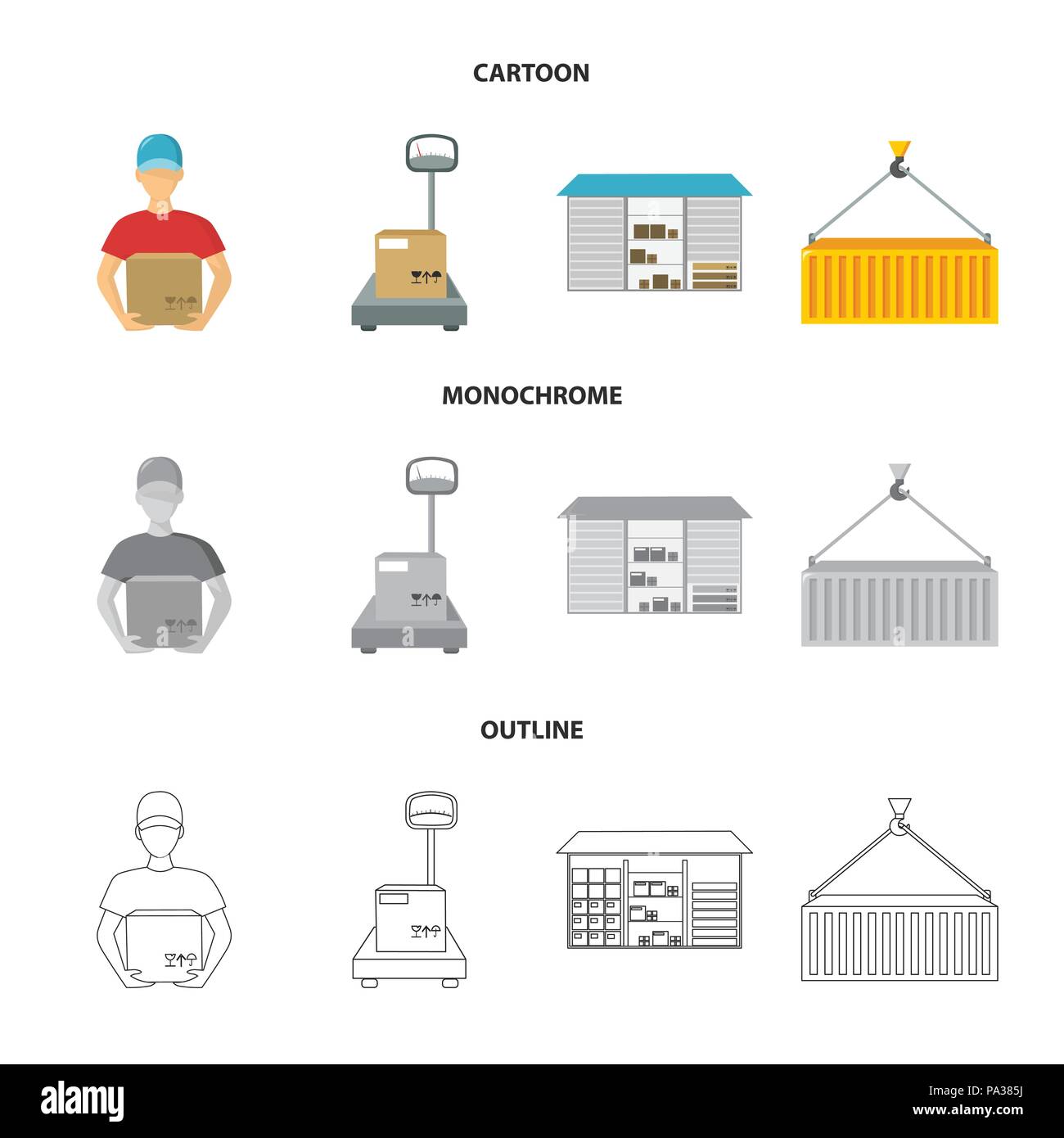 Courier, scales, container, warehouse.Logistic,set collection icons in ...