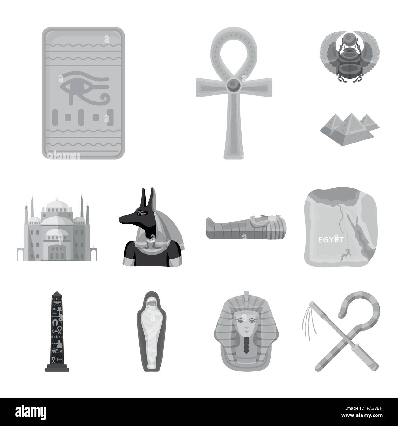 Ancient Egypt monochrome icons in set collection for design. The reign ...