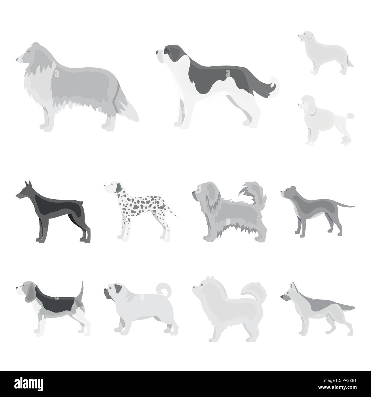 Dog breeds monochrome icons in set collection for design.Dog pet vector symbol stock  illustration. Stock Vector