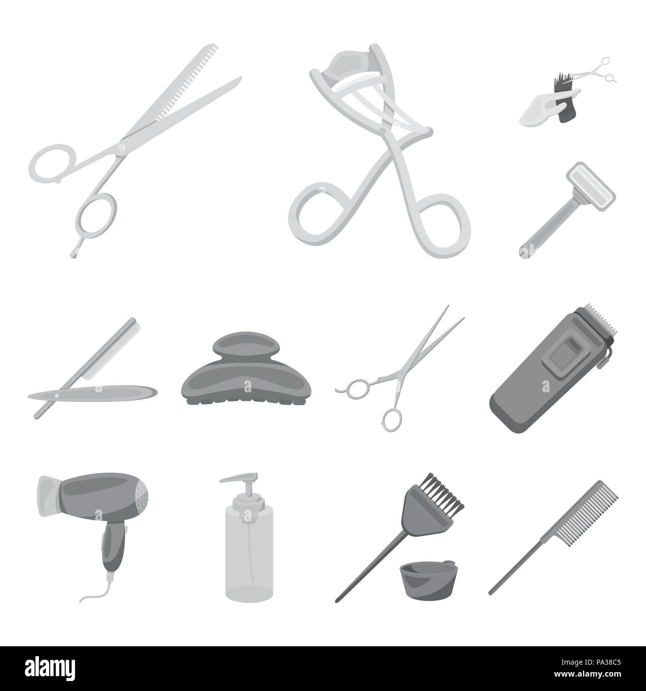 Hairdresser And Tools Monochrome Icons In Set Collection For