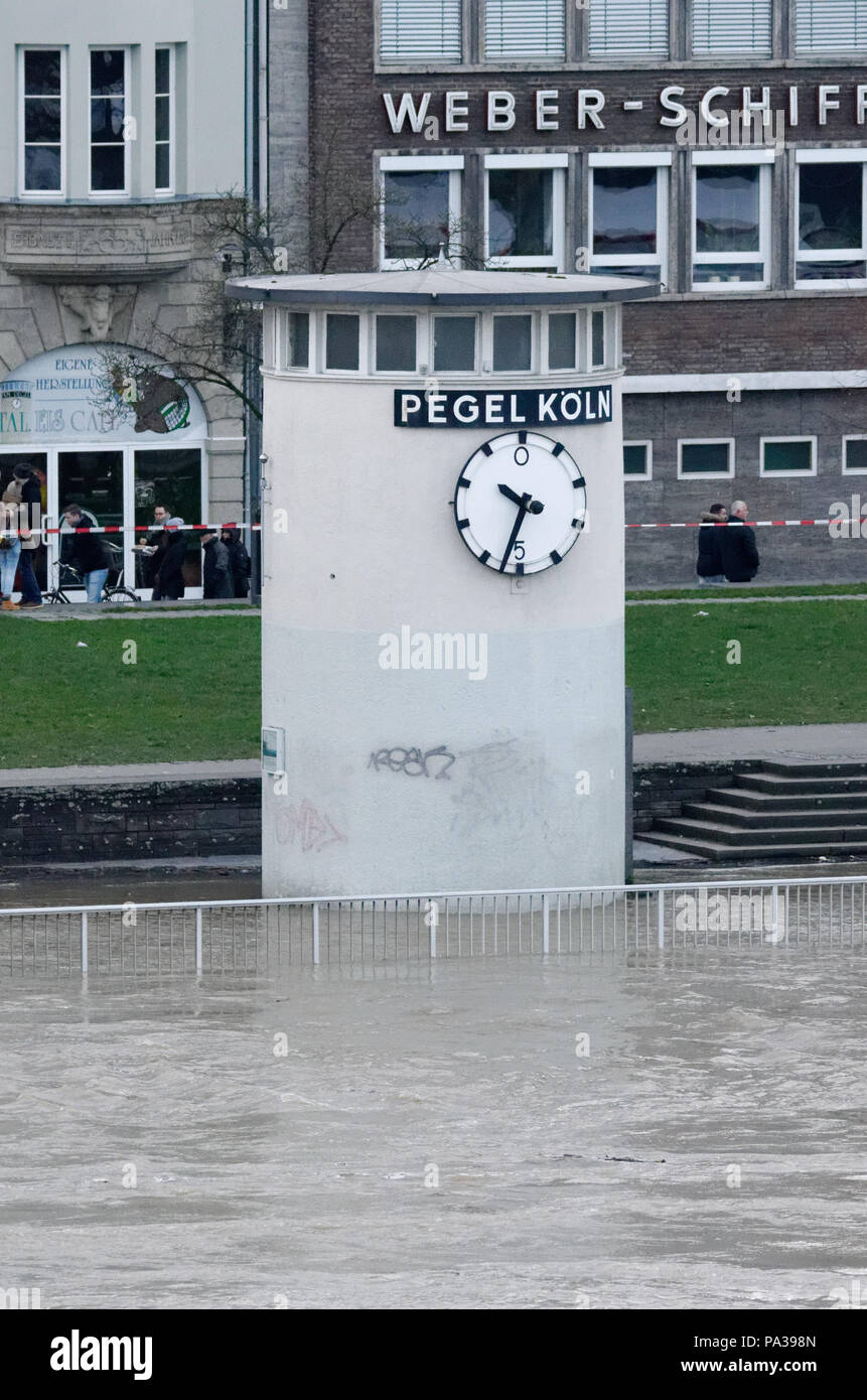 water level station at river rhine showing hightide Stock Photo