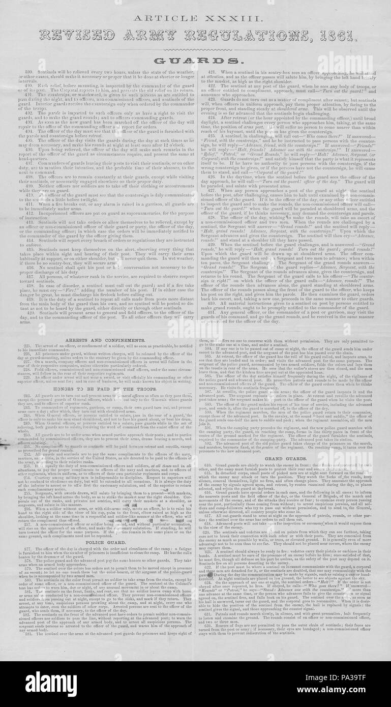 314 Circular- &quot;Article XXXIII. Revised Army Regulations, 1861&quot; Stock Photo