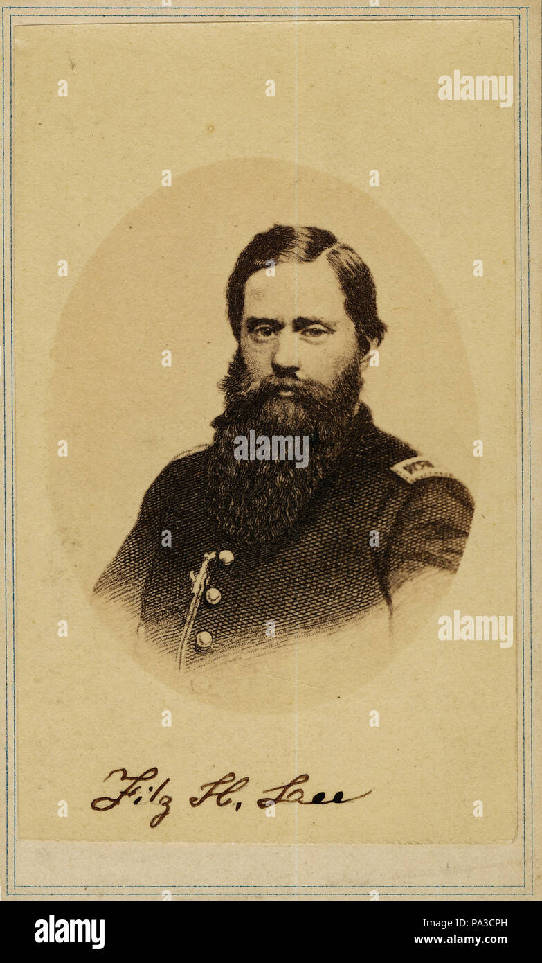 . English: Bust portrait of a man in uniform. 'Fitz H. Lee' (written below image). 'Fitz Hugh Lee C. S. A. Gift: Mrs. John Dorsey Ewing Stockton, Cal.' (written on reverse side of image). Fitzhugh Lee was a Confederate cavalry general and Gen. Robert E. Lee's nephew. Title: Fitzhugh Lee, General (Confederate). between 1861 and 1865 654 Fitzhugh Lee, General (Confederate) Stock Photo