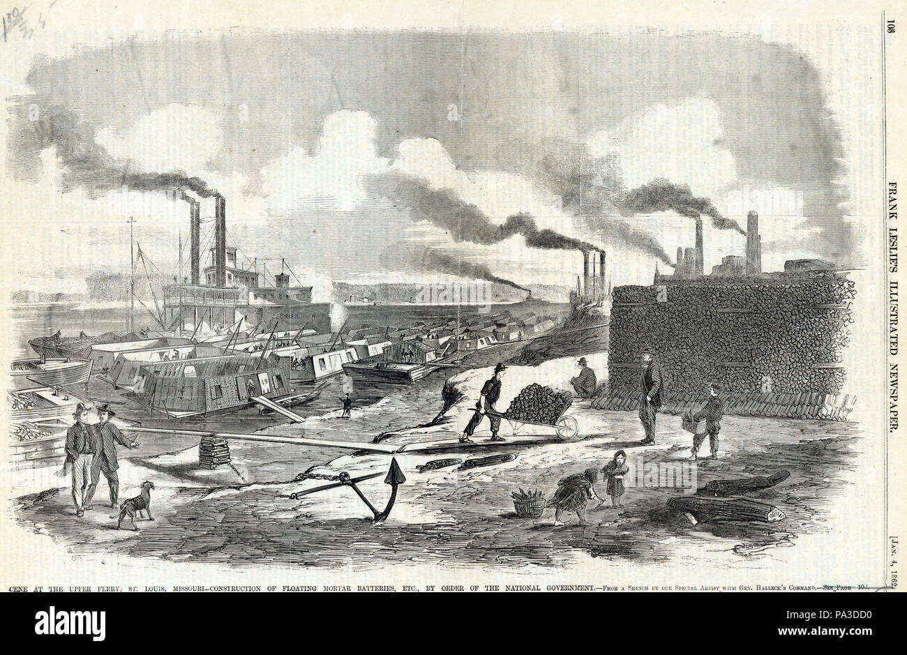 1 &quot;(S)cene at the Upper Ferry, St. Louis, Missouri - Construction of Floating Mortar Batteries, etc., by Order of the National Government.&quot; Stock Photo