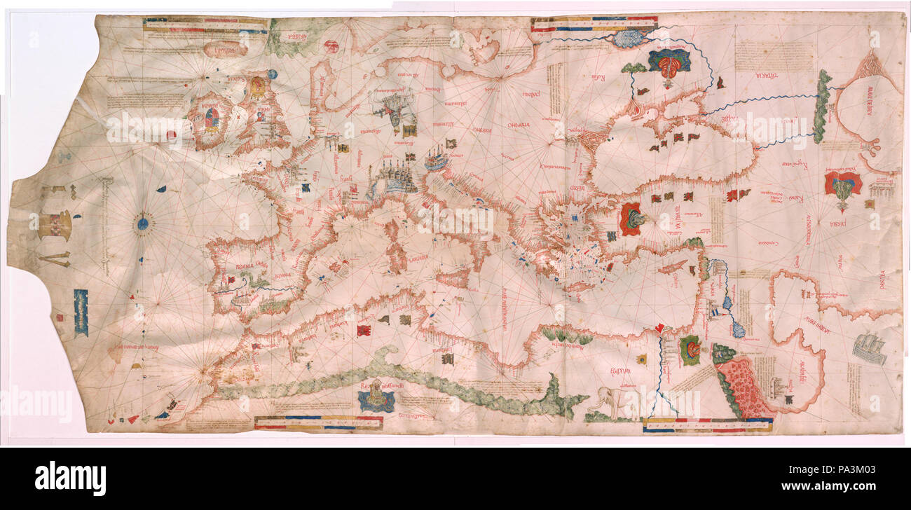 16 1455 Nautical Chart by Bartolomeo Pareto Stock Photo - Alamy