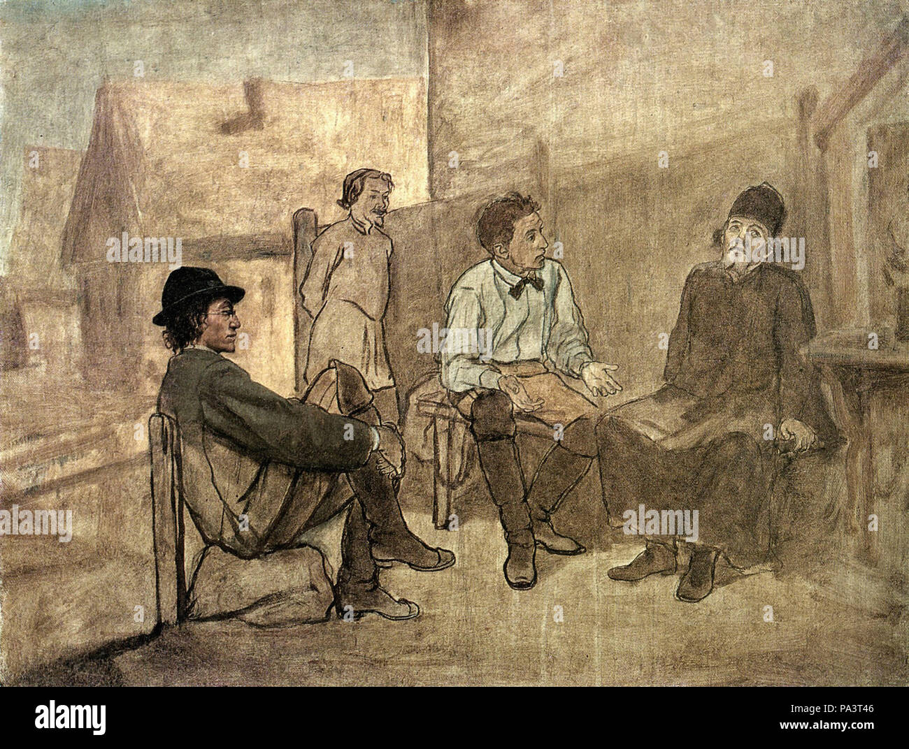 Perov  Vasily - Gespräch Zweier Studenten Mit Einem Mönch Vor Der Kapelle Stock Photo