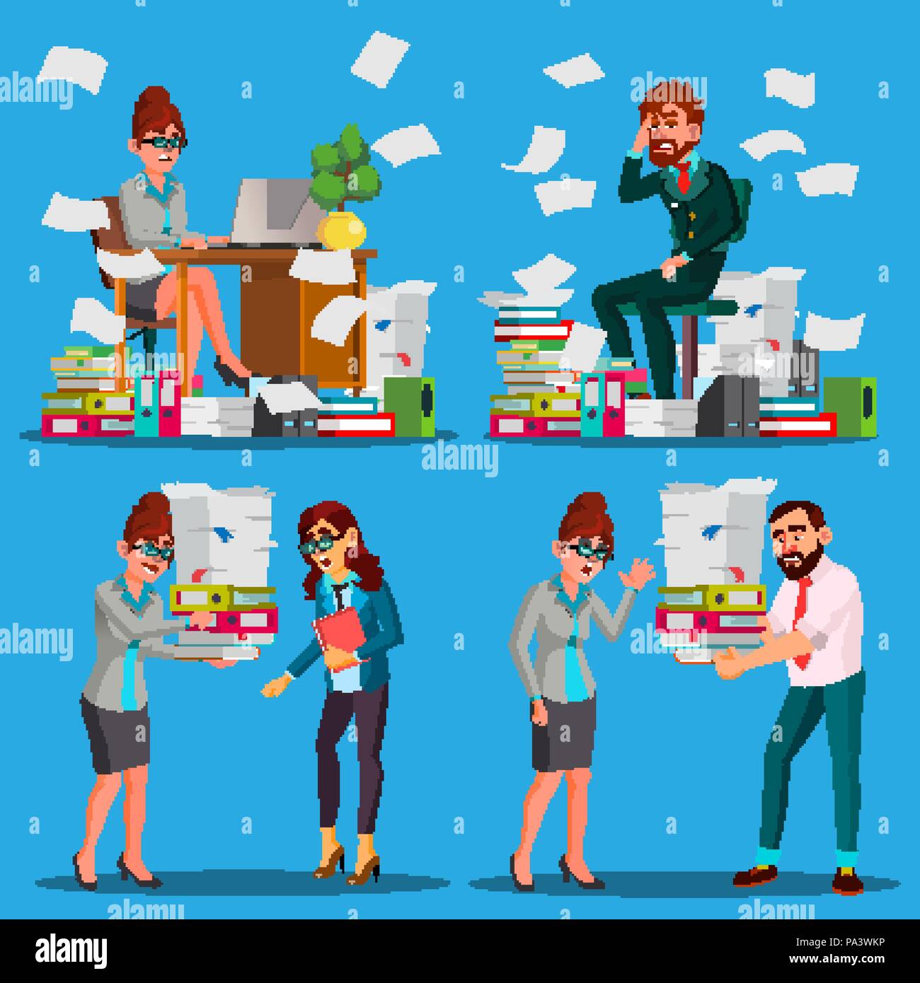 Business People Doing Paperwork Vector. Office Workers. Very Busy Day. To  Excessive Work. Accounting Bureaucracy. Disorganized Manager.  Documentation. Emotional Stress. Overworked. Illustration Stock Vector  Image & Art - Alamy