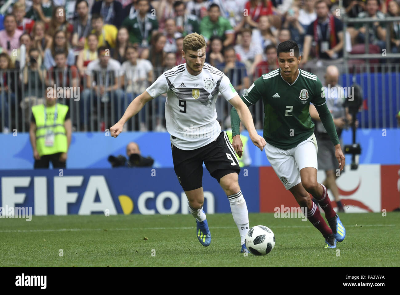 2018 FIFA World Cup Russia: Group F - Germany v Mexico  Featuring: Timo WERNER, Hugo AYALA Where: Moscow, Russian Federation When: 17 Jun 2018 Credit: Anthony Stanley/WENN.com Stock Photo