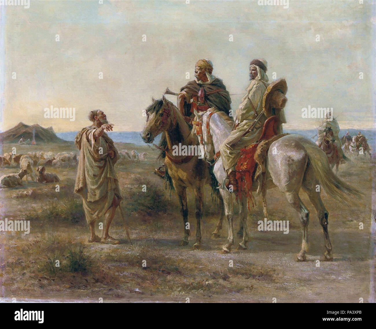 Philippoteaux  Henri FéLIX - Arab Horsemen Before a Beduin Camp Stock Photo