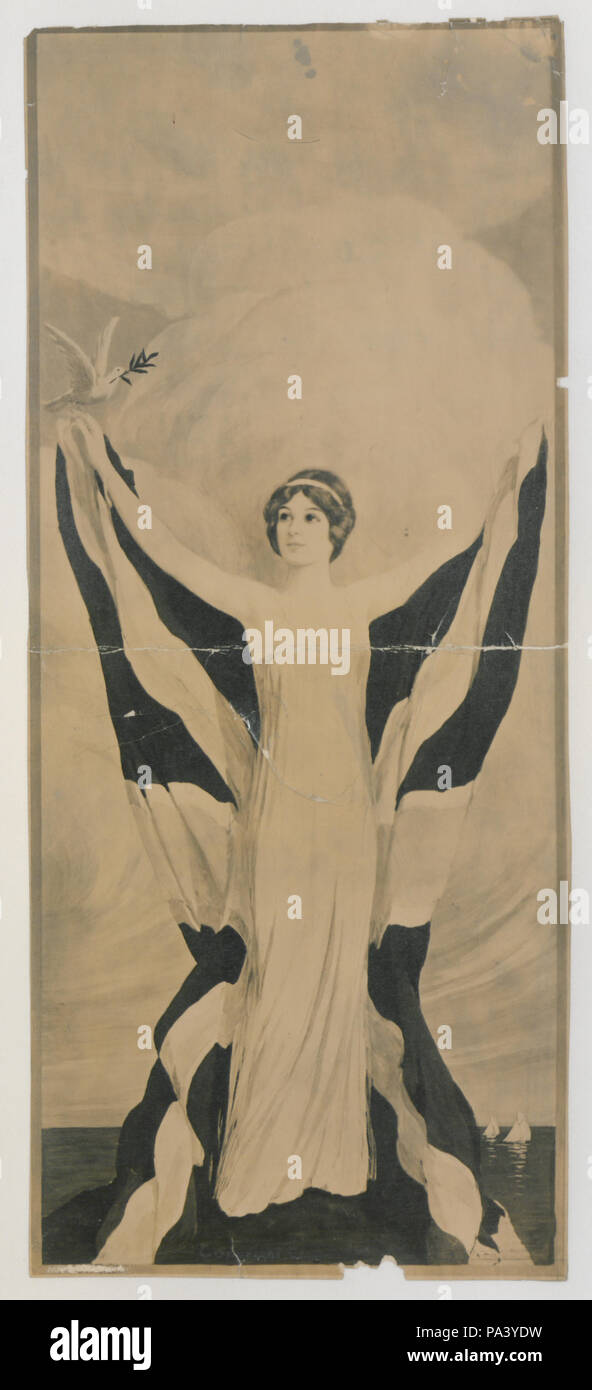 80 A girl holding Union Jack with a bird on her finger (HS85-10-32923) original Stock Photo