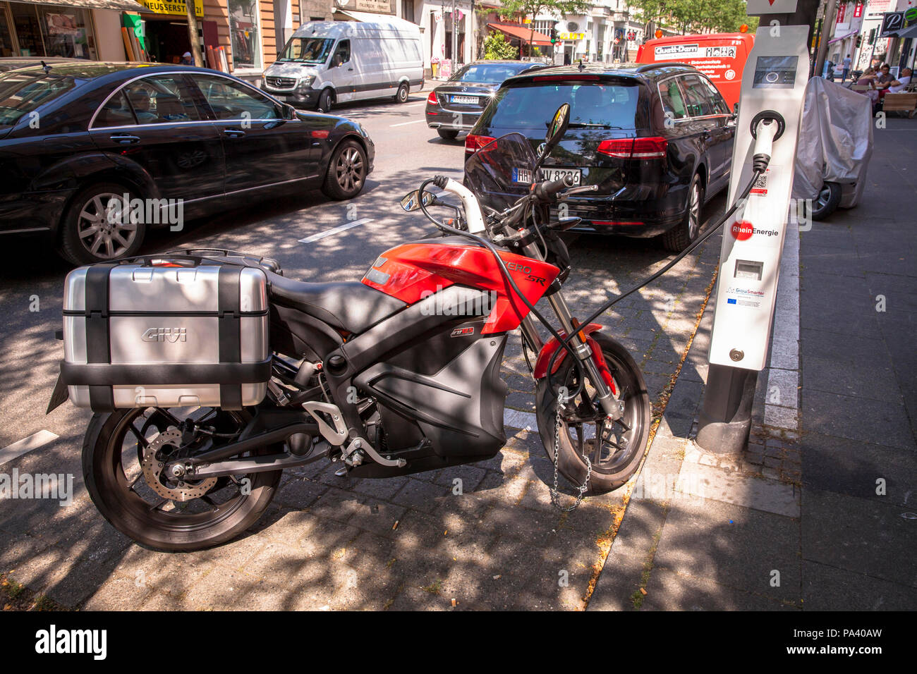 electric motorcycle Zero SR at a charging station on Neusser Street in in the district Nippes, Cologne, Germany.  Elektromotorrad Zero SR an einer Lad Stock Photo