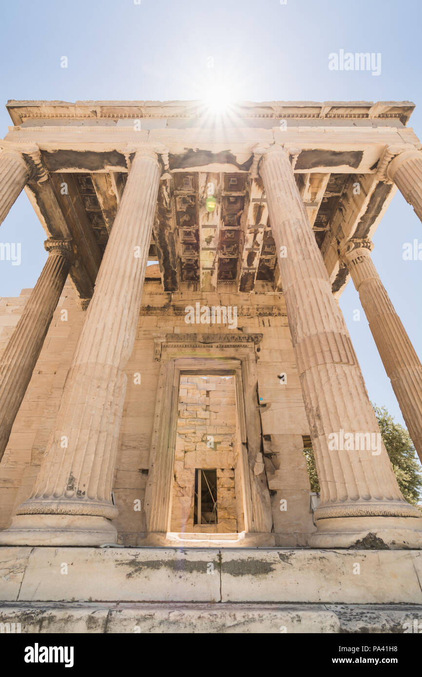 Ruins of old temple of Athena Polias near Parthenon temple, Athens, Greece Stock Photo