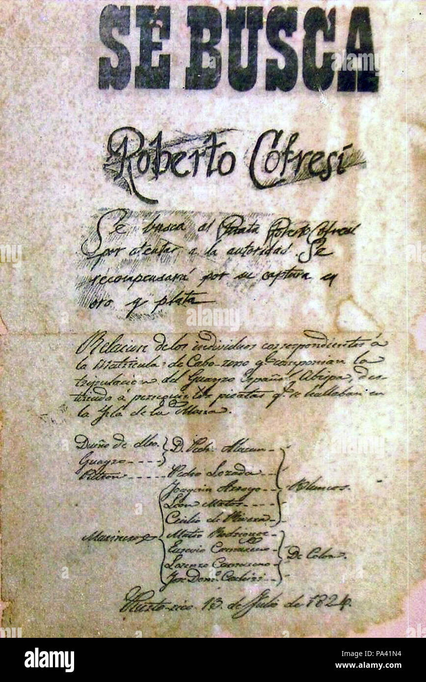 67 Documento de Captura del Pirata Cofresí Cabo Rojo Stock Photo