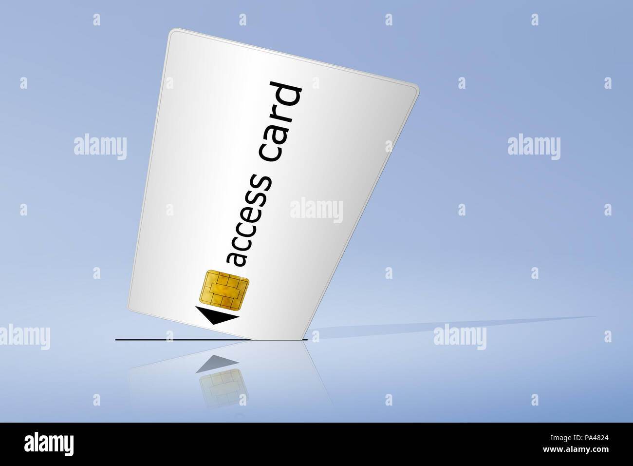 An image of a white and isolated access card in front of an blue background Stock Photo