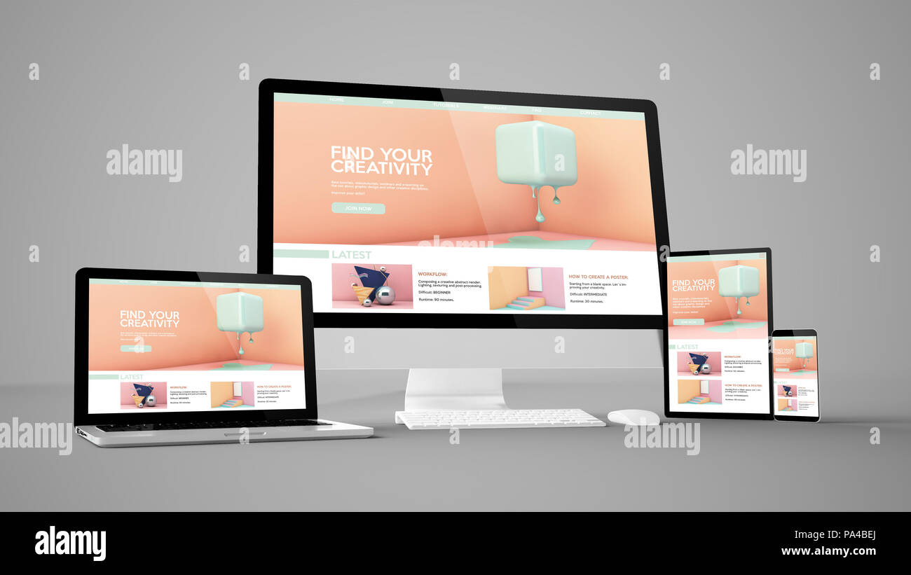 creative tutorials website isolated gadget devices 3d rendering Stock ...