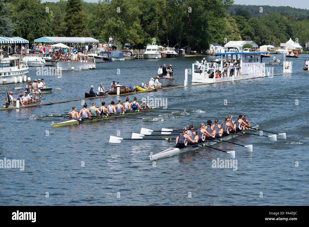 Henley on Thames, United Kingdom, 8th July 2018, Sunday, Final of 'The Remenham Challenge Cup', 'Georgina Hope Rinehart National Training Centre', Australia, winning, the Final,  'Fifth day', of the annual,  'Henley Royal Regatta', Henley Reach, River Thames, Thames Valley, England, © Peter SPURRIER, Stock Photo