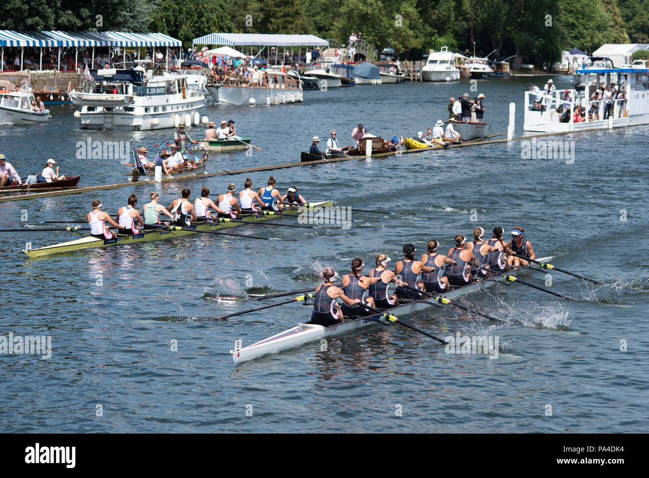 Henley on Thames, United Kingdom, 8th July 2018, Sunday, Final of 'The Remenham Challenge Cup', 'Georgina Hope Rinehart National Training Centre', Australia, winning, the Final,  'Fifth day', of the annual,  'Henley Royal Regatta', Henley Reach, River Thames, Thames Valley, England, © Peter SPURRIER, Stock Photo