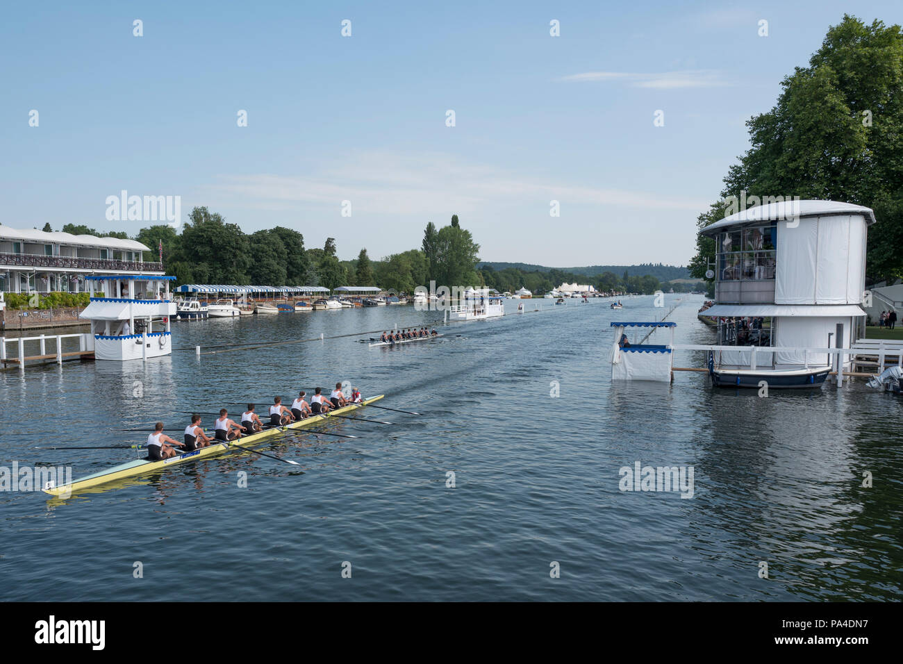 Henley on Thames, United Kingdom, 4th July 2018, Thursday, View,  second day of the annual,  'Henley Royal Regatta', Henley Reach, River Thames, Thames Valley, England, © Peter SPURRIER, Stock Photo