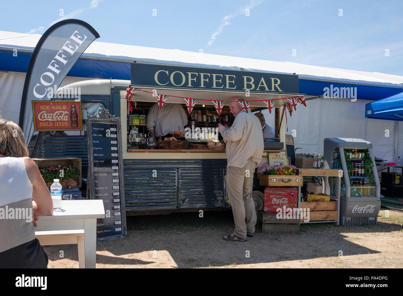 Henley on Thames, United Kingdom, 2nd July 2018, Monday,   'Henley Royal Regatta',  view, Mobile, Coffee, Bar, Henley Reach, River Thames, Thames Valley, England, © Peter SPURRIER, Stock Photo
