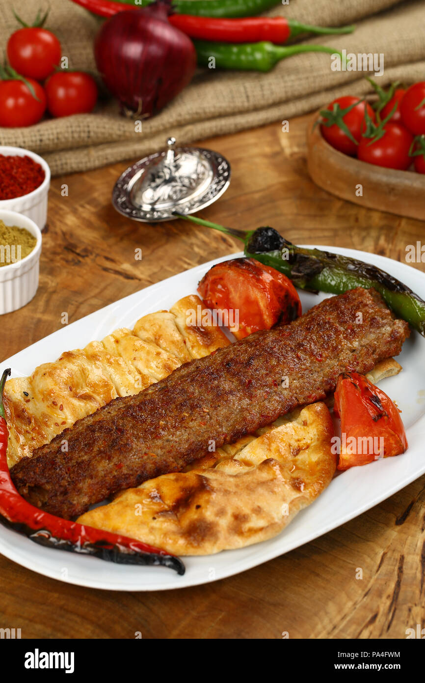 Adana kebab, minced meat kebab, turkish food Stock Photo