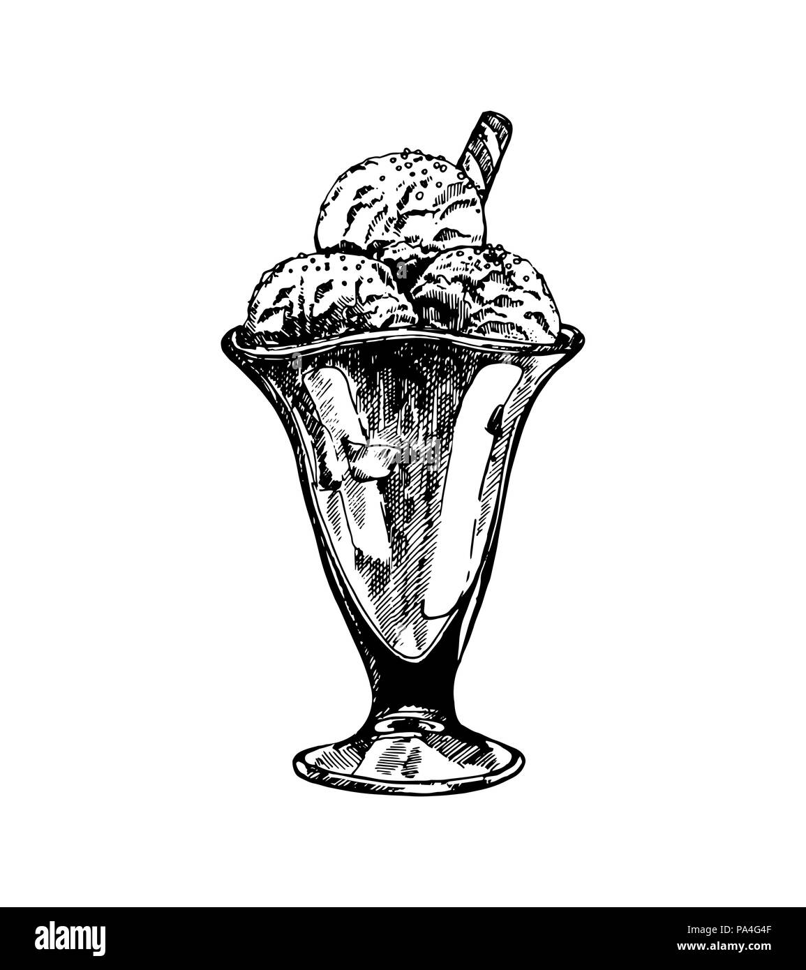 Hand drawn sketch style ice cream isolated on white background. Vector ...