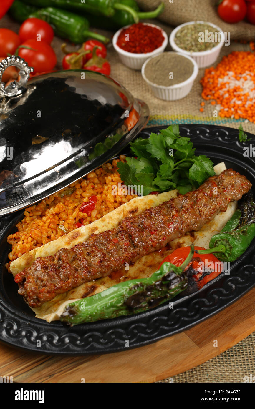 Adana kebab, minced meat kebab, turkish food Stock Photo Alamy