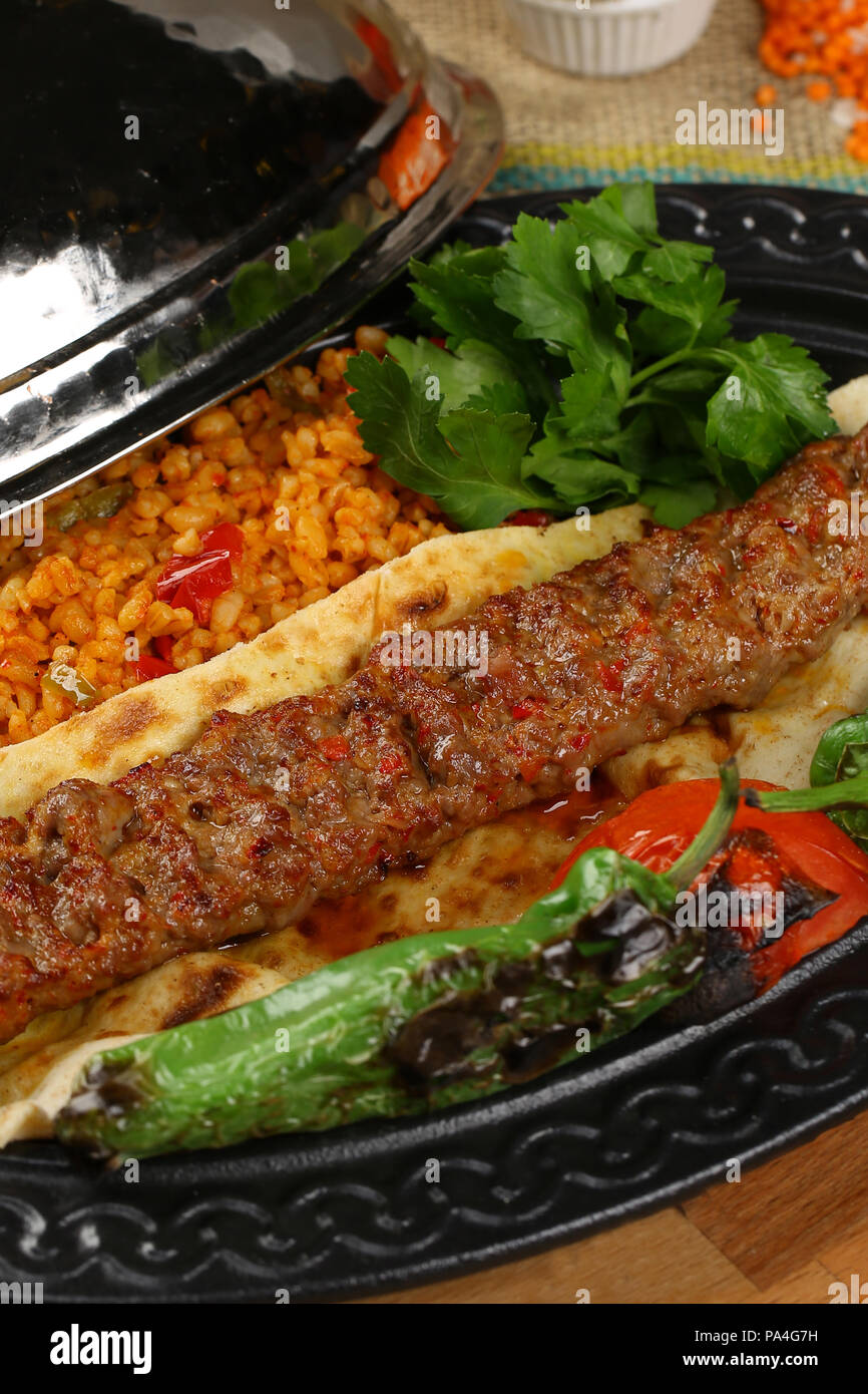 Adana kebab, minced meat kebab, turkish food Stock Photo Alamy